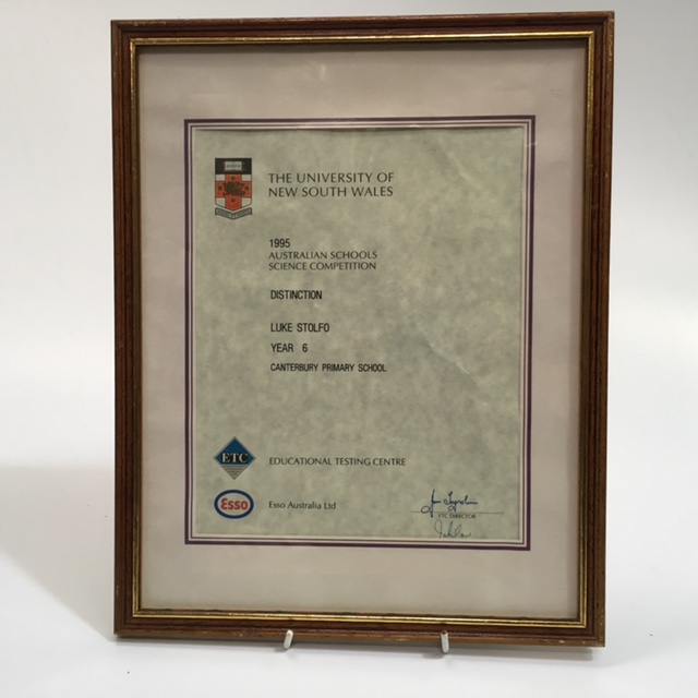 CERTIFICATE, Uni NSW Science Competition